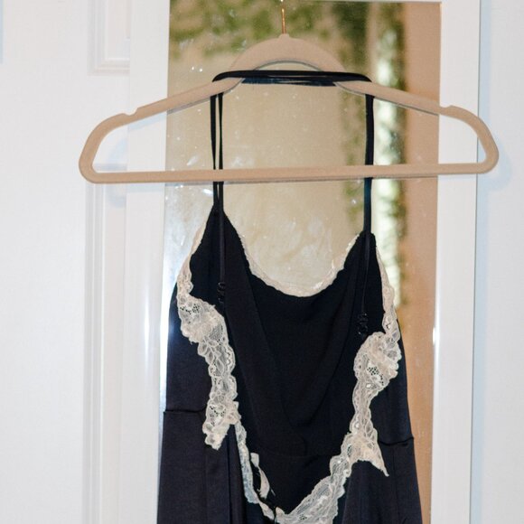 LA Hearts by PacSun Black w/ White Lace Trim Satin Slip Dress - Picture 4 of 6